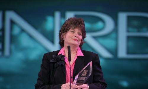 Peggy Campbell, accepting the NRB William Ward Ayer Award (2006) given to Jon Campbell